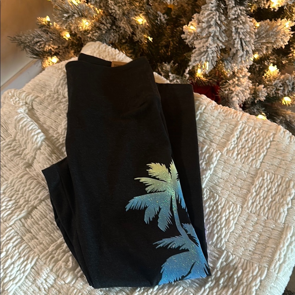 Victoria Secret Pink charcol grey Leggings with Palm Tree Design